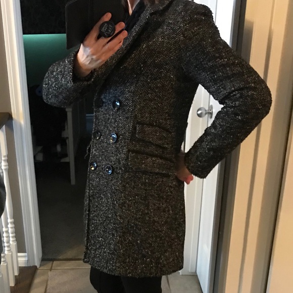 Tweed Ladies Coat Sz 4 Kenneth Cole Mid length Double Breasted Jacket Lined Wool - Picture 3 of 10